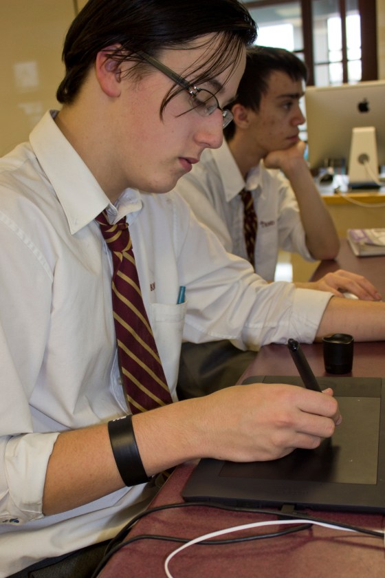 Jonathan Melo creates his piece using a Wacom tablet. Drawing tablets enhance the precision of an artist's digital drawing, mimicking the motions of real-life drawing.